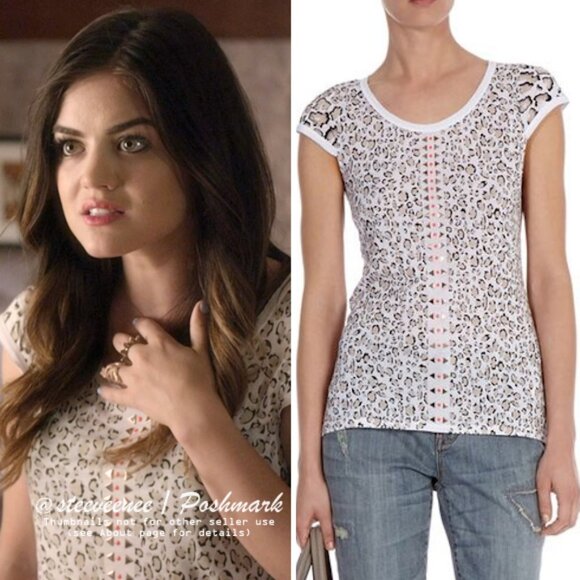 Karen Millen Leopard Print Studded T-Shirt Tee ASO Aria Montgomery - Picture 1 of 9